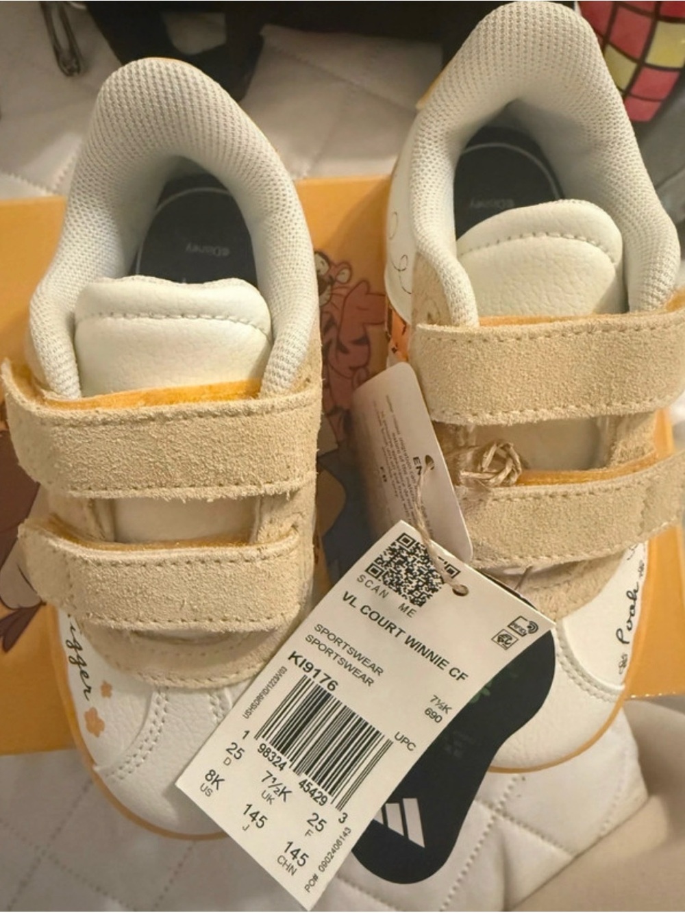 adidas Kids White & Tan Velcro Strap Sneakers Winnie the Pooh